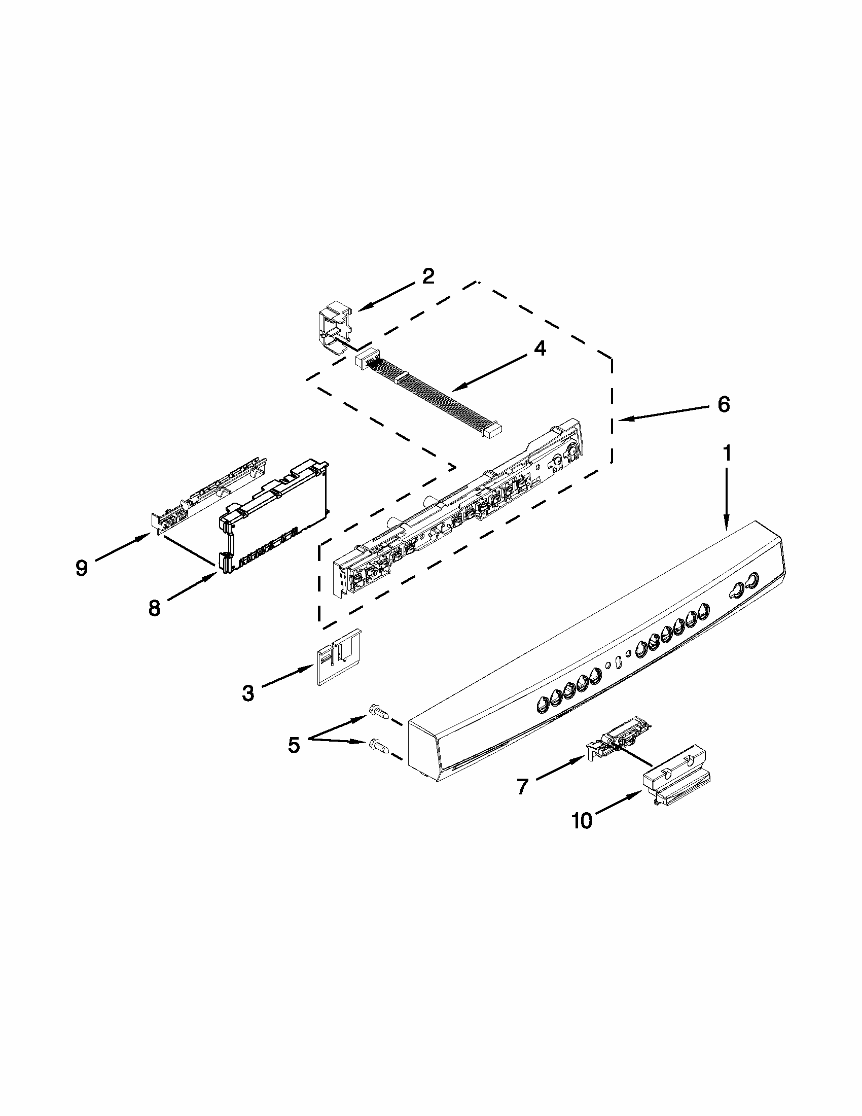 Control Panel And Latch Parts Diagram and Parts List for 66513262K113  Kenmore Dishwasher