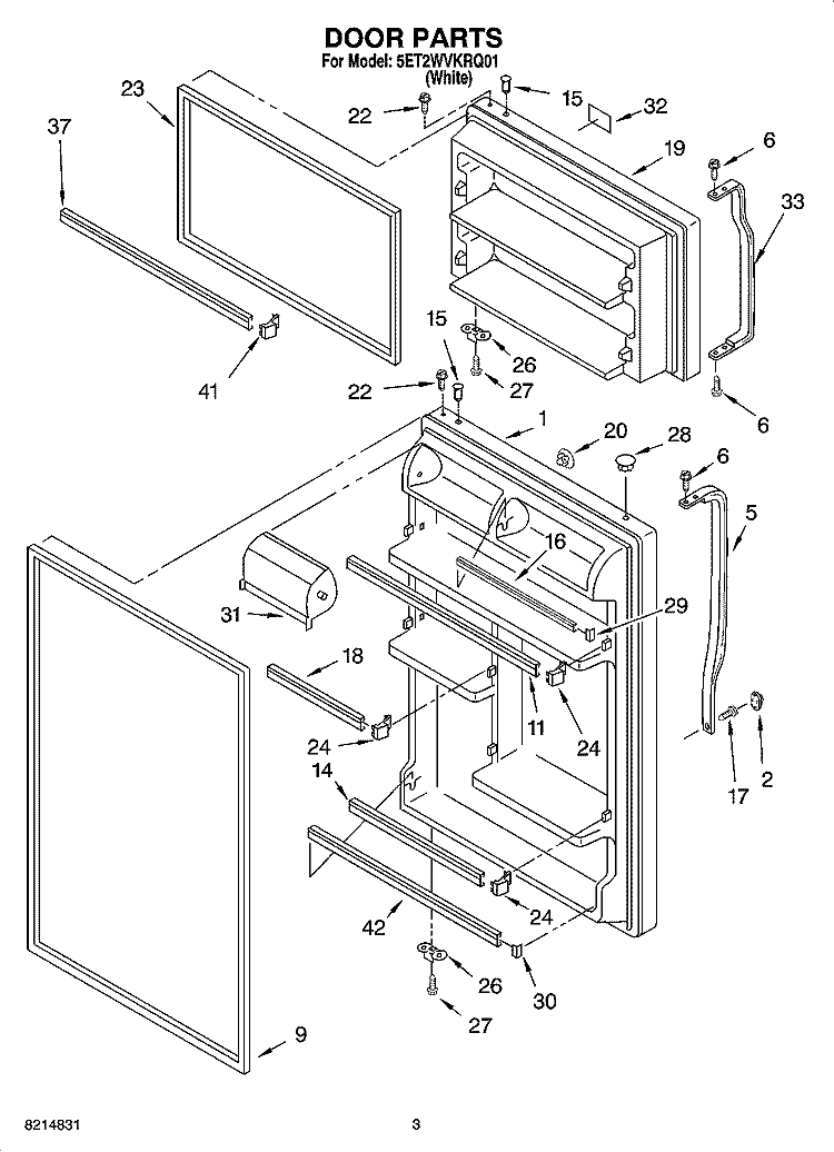 DOOR PARTS Diagram and Parts List for 5ET2WVKRQ01  Whirlpool Refrigerator