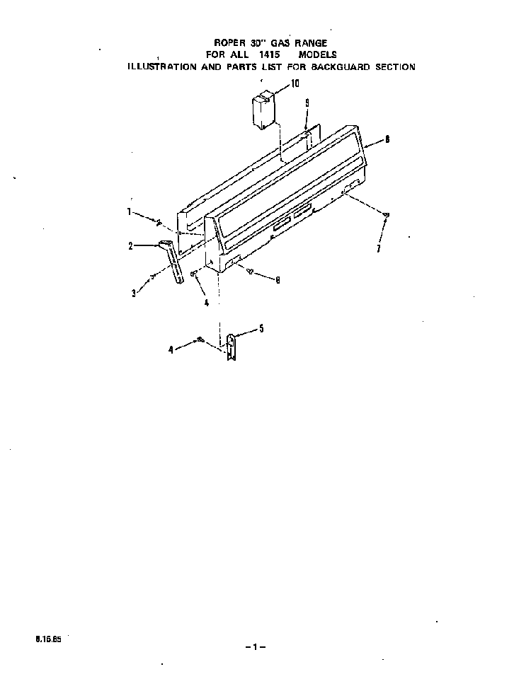 Backguard Diagram and Parts List for 1415*0A  Roper Range