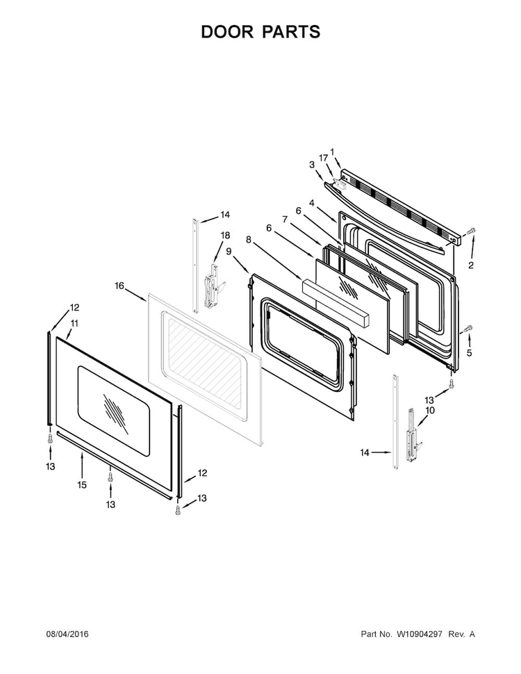 Door Parts Diagram and Parts List for WFG530S0ES1  Whirlpool Range