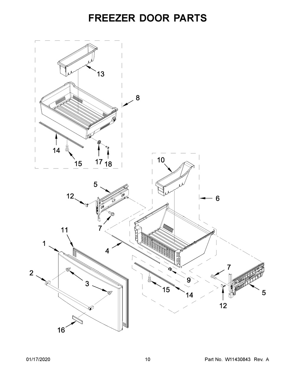 Freezer Door Parts Diagram and Parts List for KRFF507HPS01  Whirlpool Refrigerator