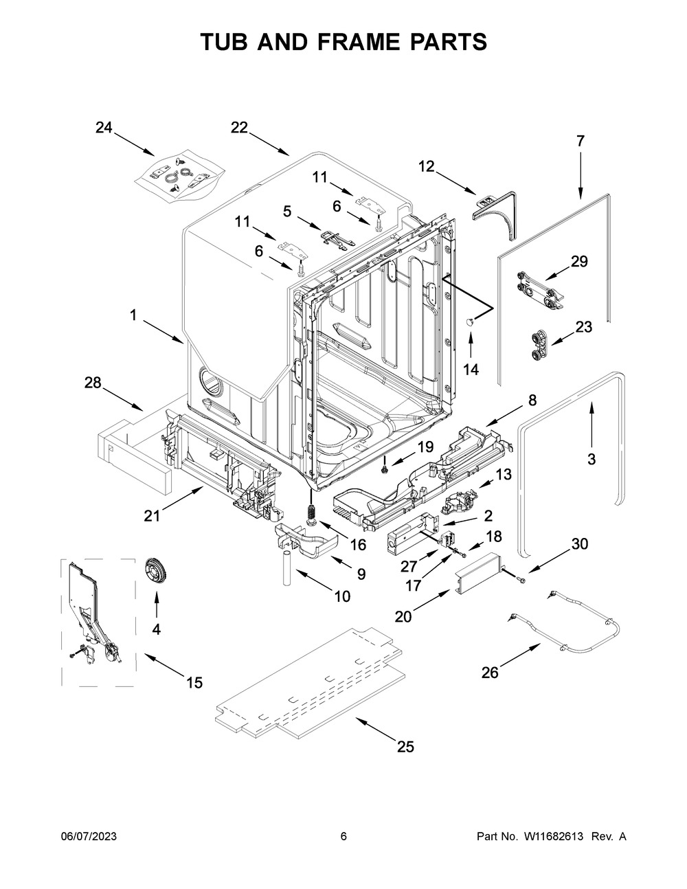 Tub And Frame Parts Diagram and Parts List for KDTE204KBL2  KitchenAid Dishwasher