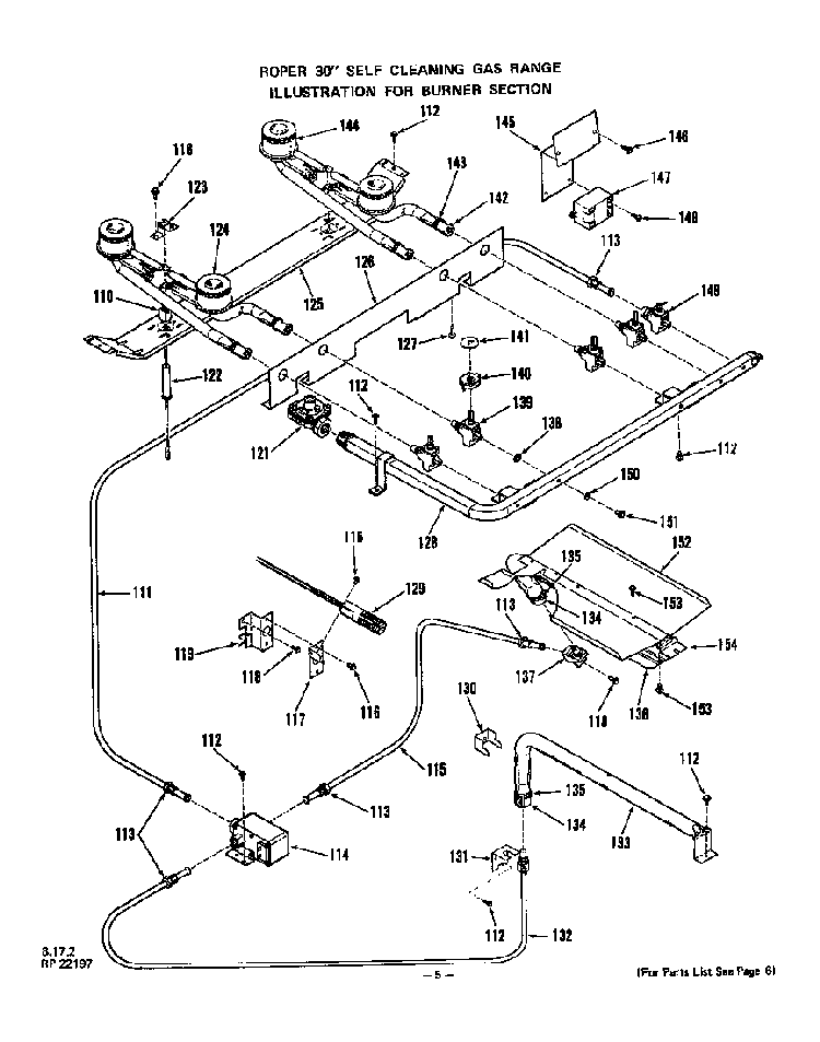 Burner Diagram and Parts List for 1353*2A  Roper Range