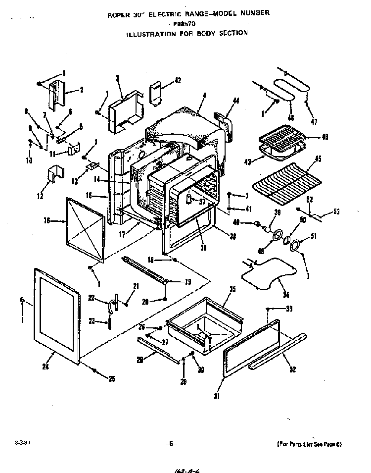 Body Diagram and Parts List for F9857*0  Roper Range