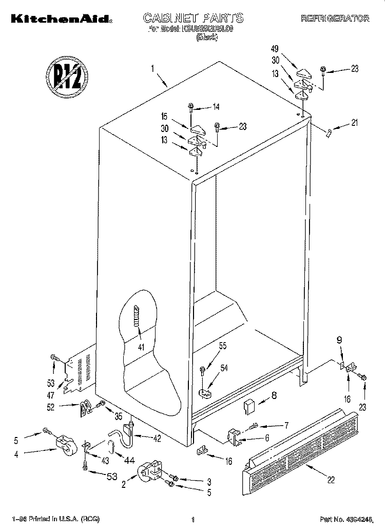 CABINET Diagram and Parts List for KSUB25QDBL00  KitchenAid Refrigerator