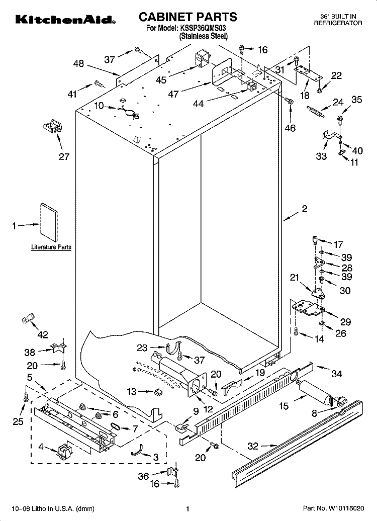 CABINET PARTS Diagram and Parts List for KSSP36QMS03  KitchenAid Refrigerator