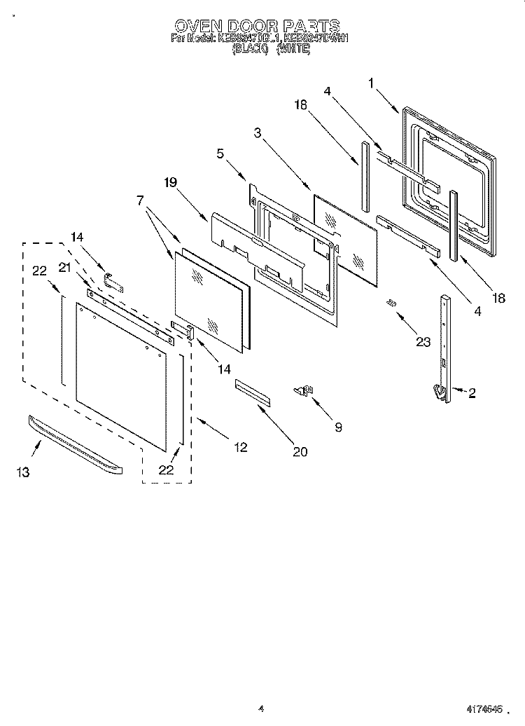 OVEN DOOR Diagram and Parts List for KEBS247DBL1  KitchenAid Wall Oven
