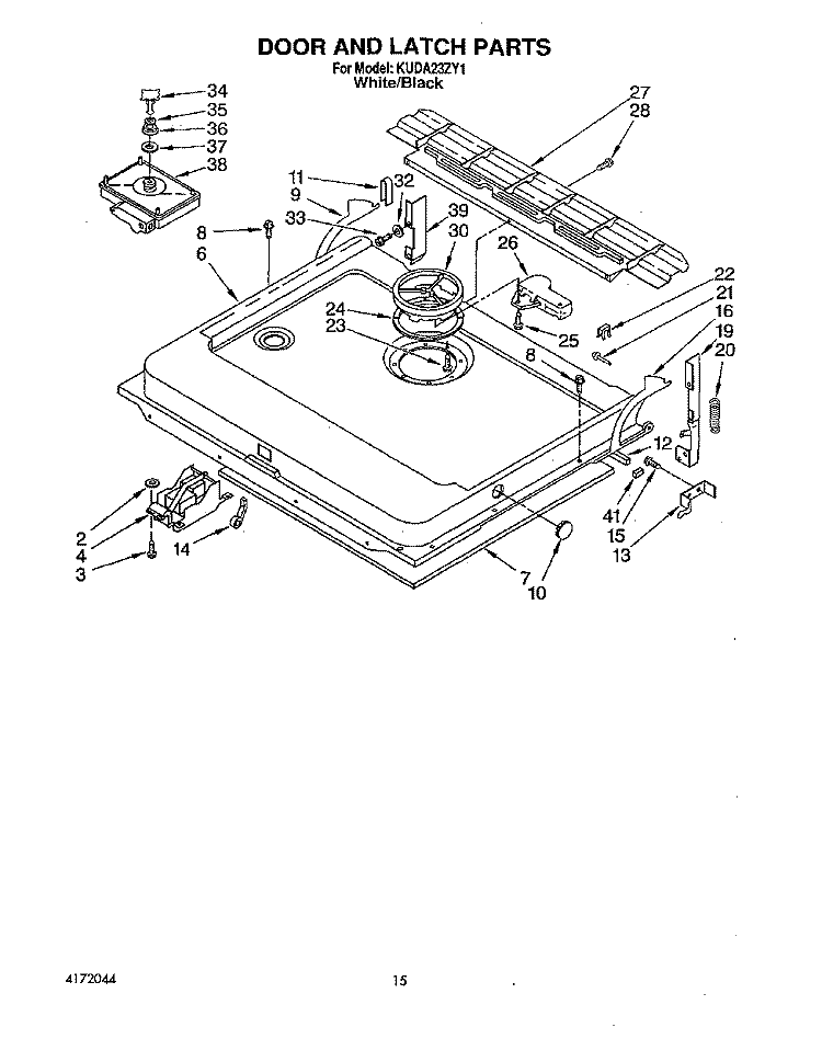 DOOR AND LATCH Diagram and Parts List for KUDA23ZY1  KitchenAid Dishwasher