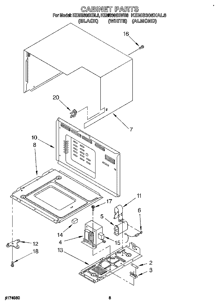 CABINET Diagram and Parts List for KEMS306XWH6  KitchenAid Wall Oven