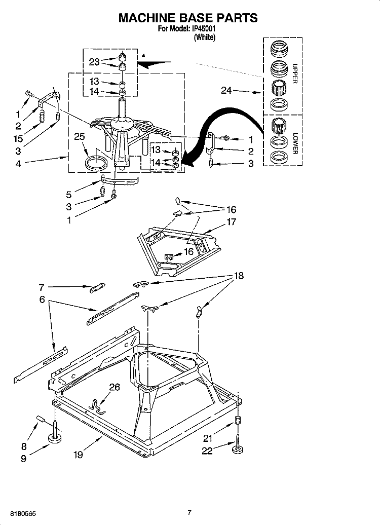 MACHINE BASE PARTS Diagram and Parts List for IP45001  Inglis Washer