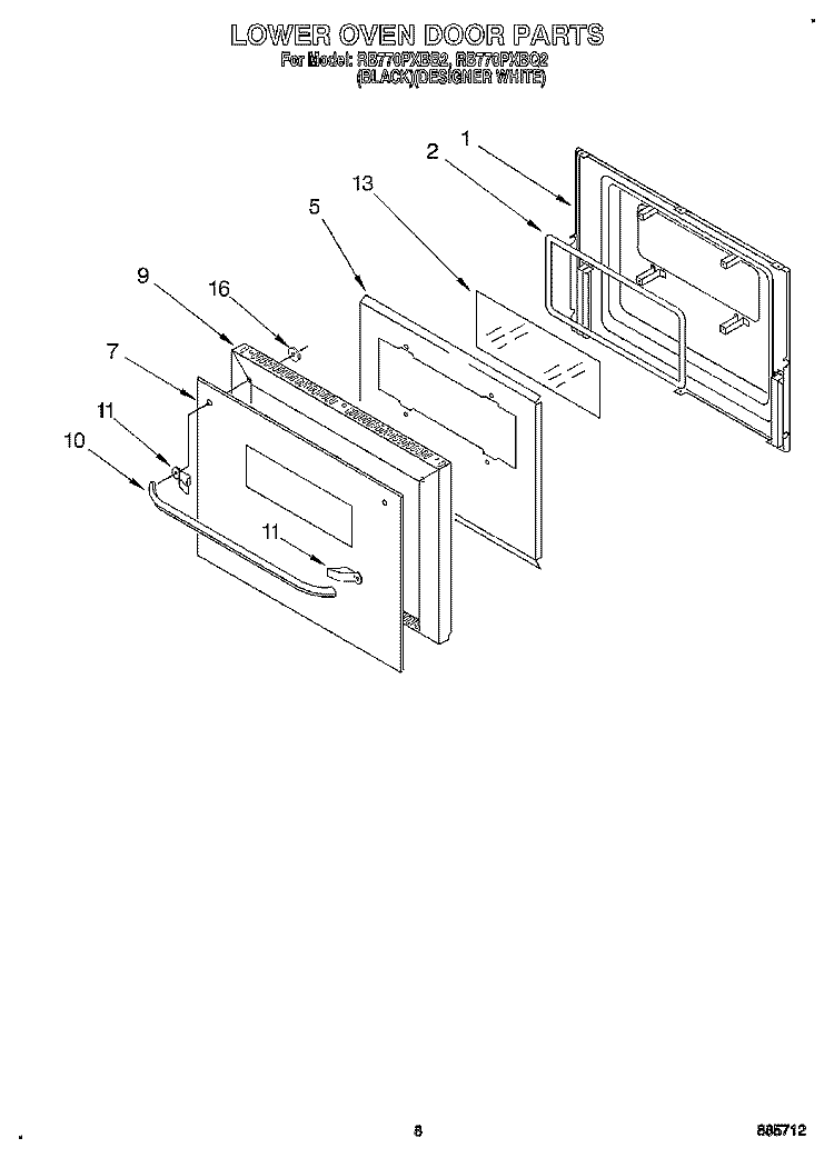 LOWER OVEN DOOR Diagram and Parts List for RB770PXBQ2  Whirlpool Wall Oven