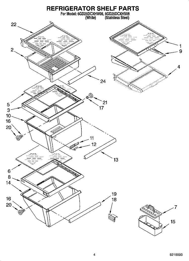 REFRIGERATOR SHELF PARTS Diagram and Parts List for 6GD25DCXHS08  Whirlpool Refrigerator