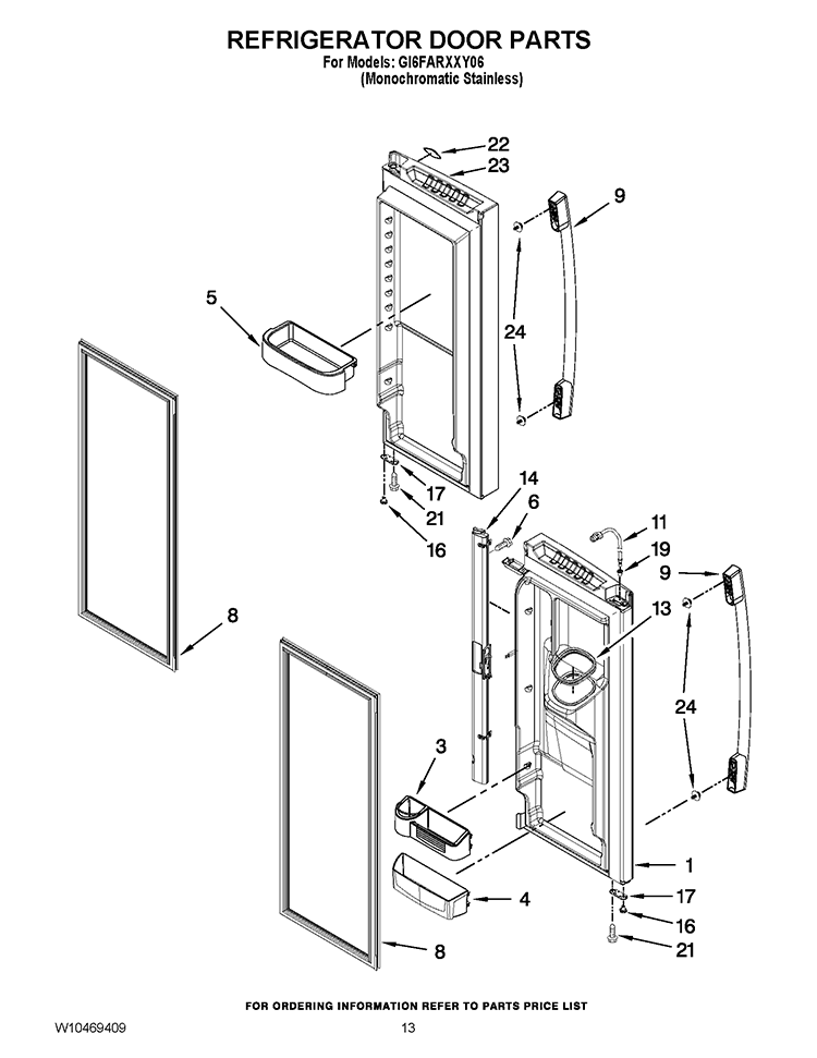 REFRIGERATOR DOOR PARTS Diagram and Parts List for GI6FARXXY06  Whirlpool Refrigerator