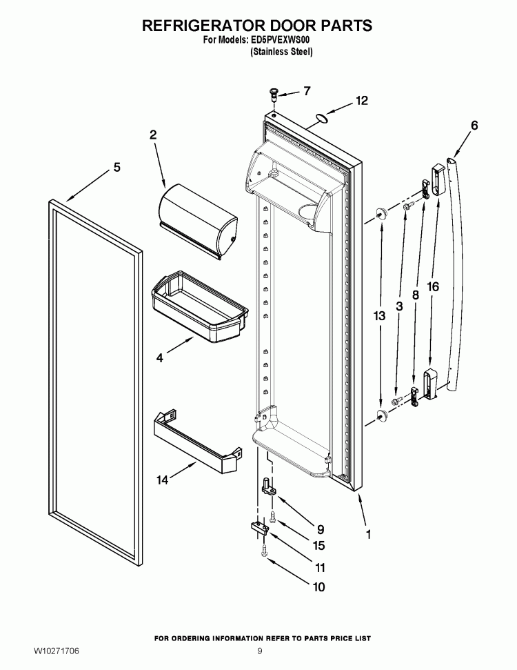 REFRIGERATOR DOOR PARTS Diagram and Parts List for ED5PVEXWS00  Whirlpool Refrigerator