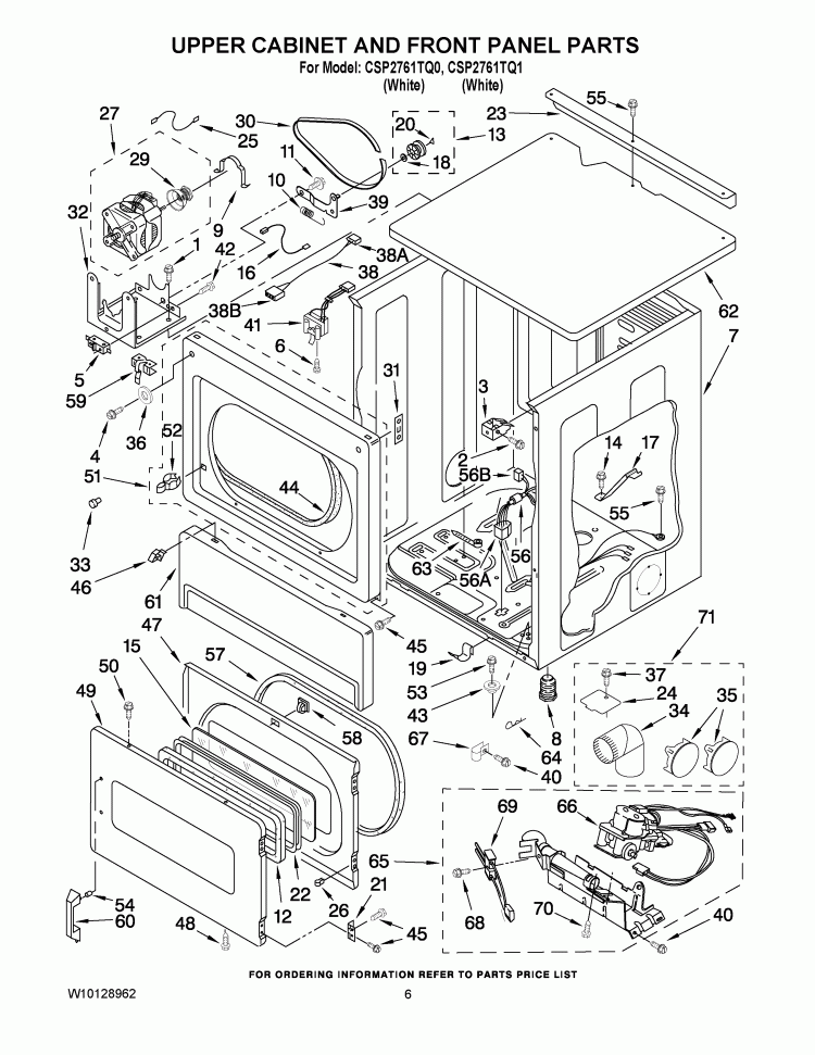 UPPER CABINET AND FRONT PANEL PARTS Diagram and Parts List for CSP2761TQ1  Whirlpool Dryer