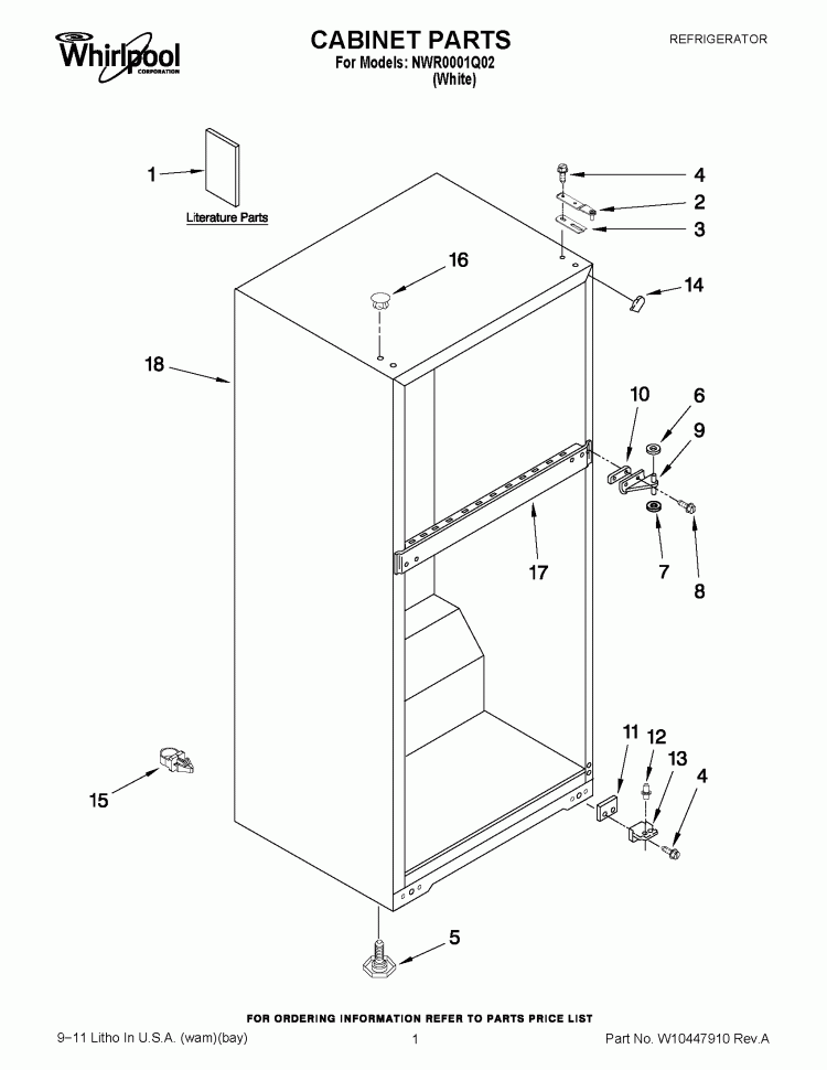 CABINET PARTS Diagram and Parts List for NWR0001Q02  Whirlpool Refrigerator