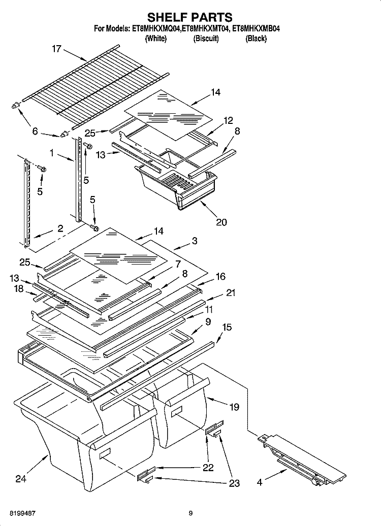 SHELF PARTS, OPTIONAL PARTS Diagram and Parts List for ET8MHKXMB04  Whirlpool Refrigerator