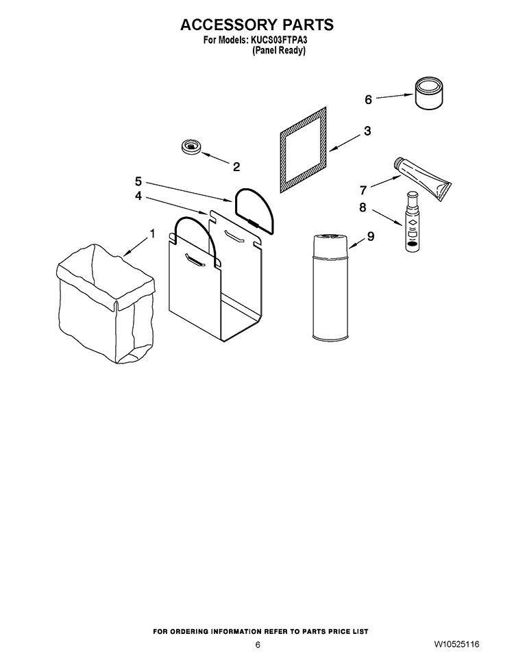 ACCESSORY PARTS Diagram and Parts List for KUCS03FTPA3  KitchenAid Trash Compactor