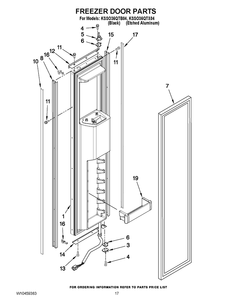 FREEZER DOOR PARTS Diagram and Parts List for KSSO36QTB04  KitchenAid Refrigerator
