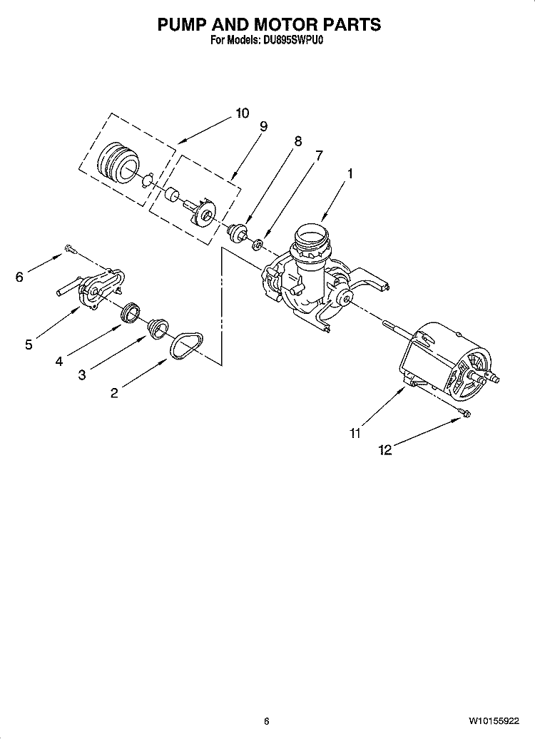 PUMP AND MOTOR PARTS Diagram and Parts List for DU895SWPU0  Whirlpool Dishwasher