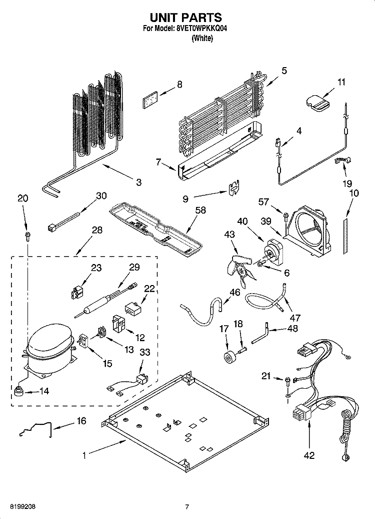 UNIT PARTS Diagram and Parts List for 8VET0WPKKQ04  Whirlpool Refrigerator