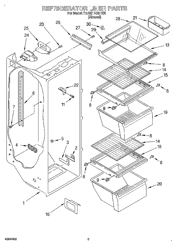 REFRIGERATOR LINER Diagram and Parts List for 7ED20TKXDN00  Whirlpool Refrigerator