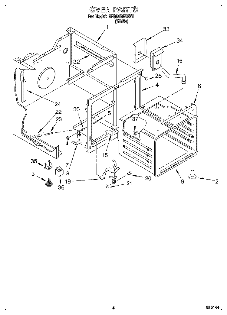 OVEN Diagram and Parts List for RF354BXDW1  Whirlpool Range