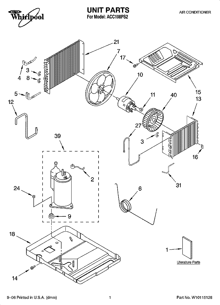 UNIT PARTS Diagram and Parts List for ACC108PS2  Whirlpool Air Conditioner