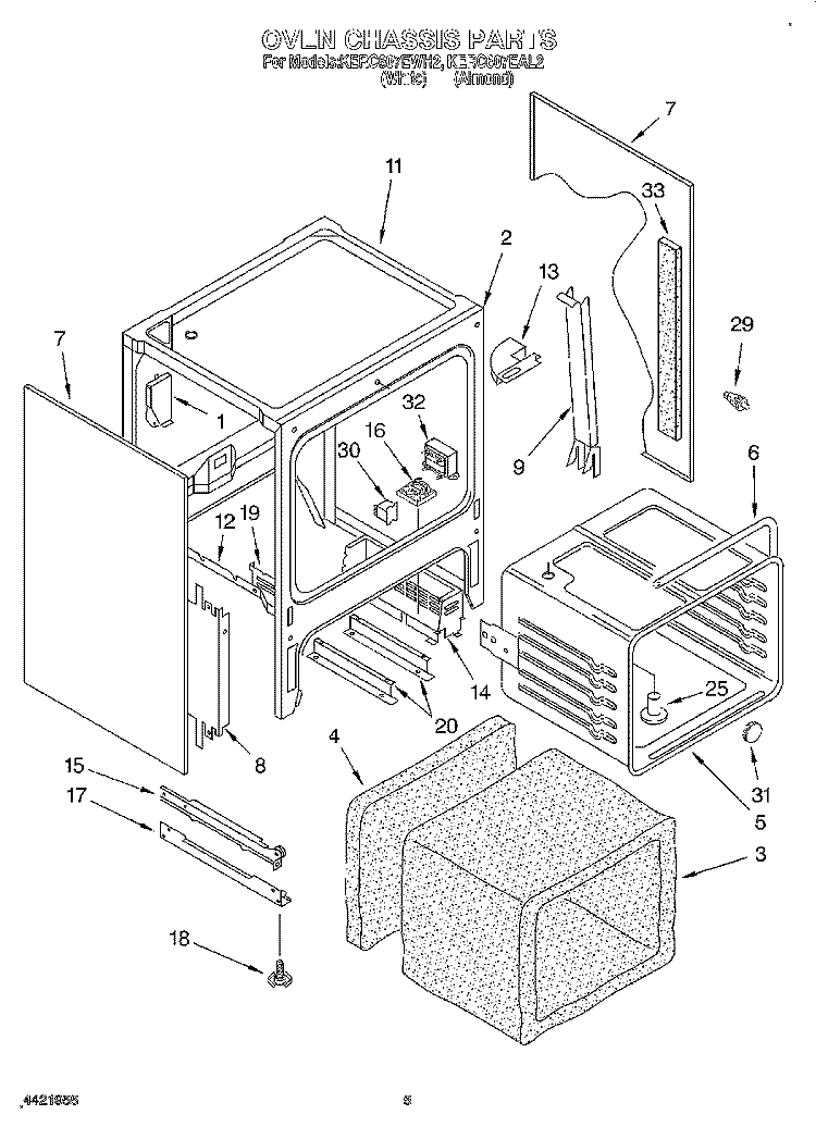 OVEN CHASSIS Diagram and Parts List for KERC607EWH2  KitchenAid Range