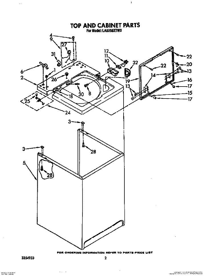 TOP AND CABINET, OPTIONAL Diagram and Parts List for LA5558XTF0  Whirlpool Washer