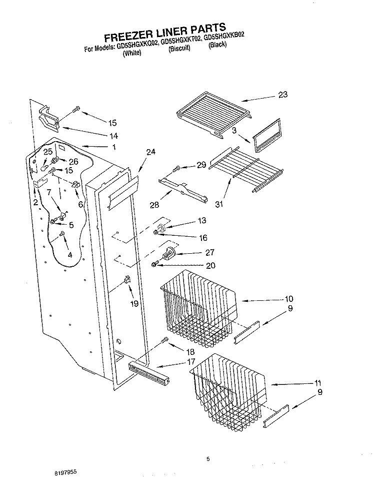 FREEZER LINER Diagram and Parts List for GD5SHGXKB02  Whirlpool Refrigerator