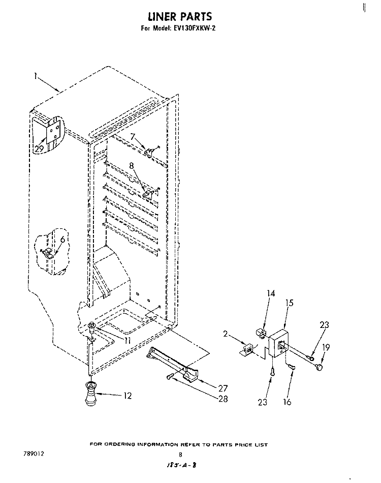 LINER Diagram and Parts List for EV130FXKW2  Whirlpool Freezer