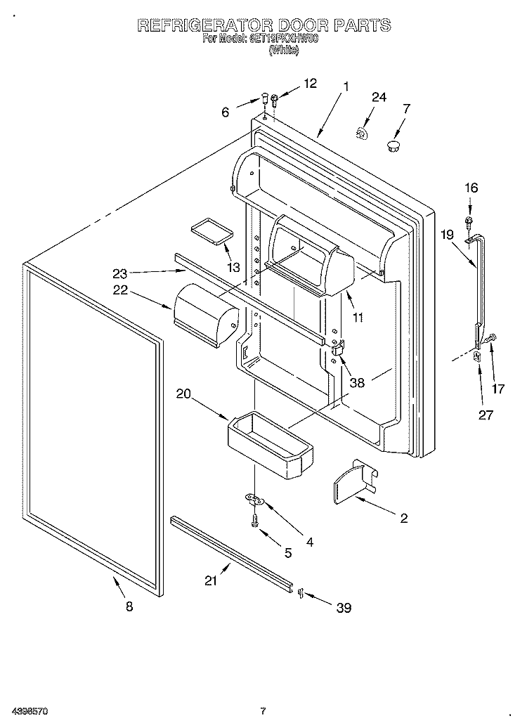 REFRIGERATOR DOOR Diagram and Parts List for 6ET19PKXHW00  Whirlpool Refrigerator