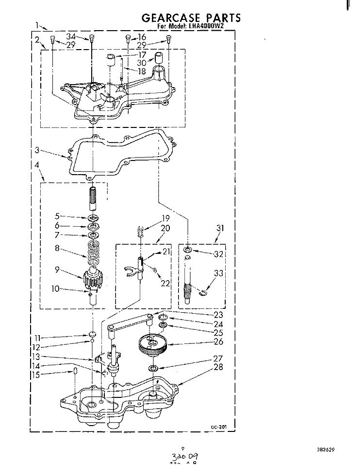 GEARCASE Diagram and Parts List for LHA4000W2  Whirlpool Washer