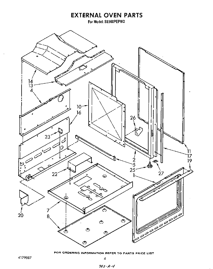 EXTERNAL OVEN Diagram and Parts List for SE960PEPW2  Whirlpool Range