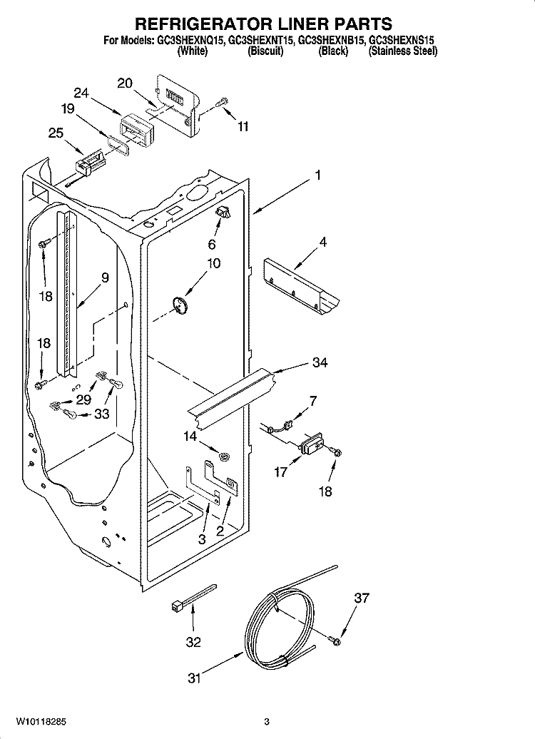 REFRIGERATOR LINER PARTS Diagram and Parts List for GC3SHEXNS15  Whirlpool Refrigerator