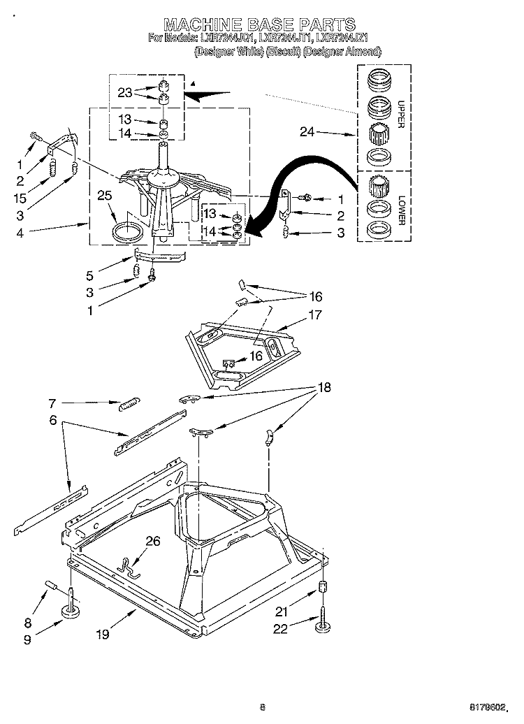 MACHINE BASE Diagram and Parts List for LXR7244JQ1  Whirlpool Washer