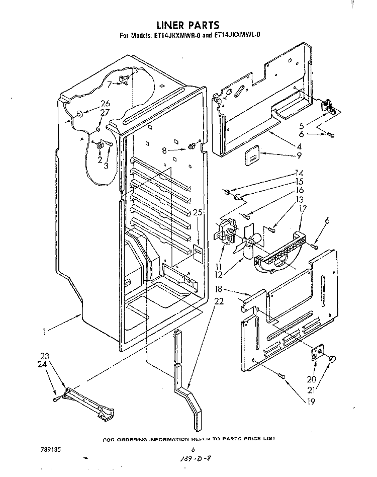 LINER , LITERATURE AND OPTIONAL Diagram and Parts List for ET14JKXMWR0  Whirlpool Refrigerator