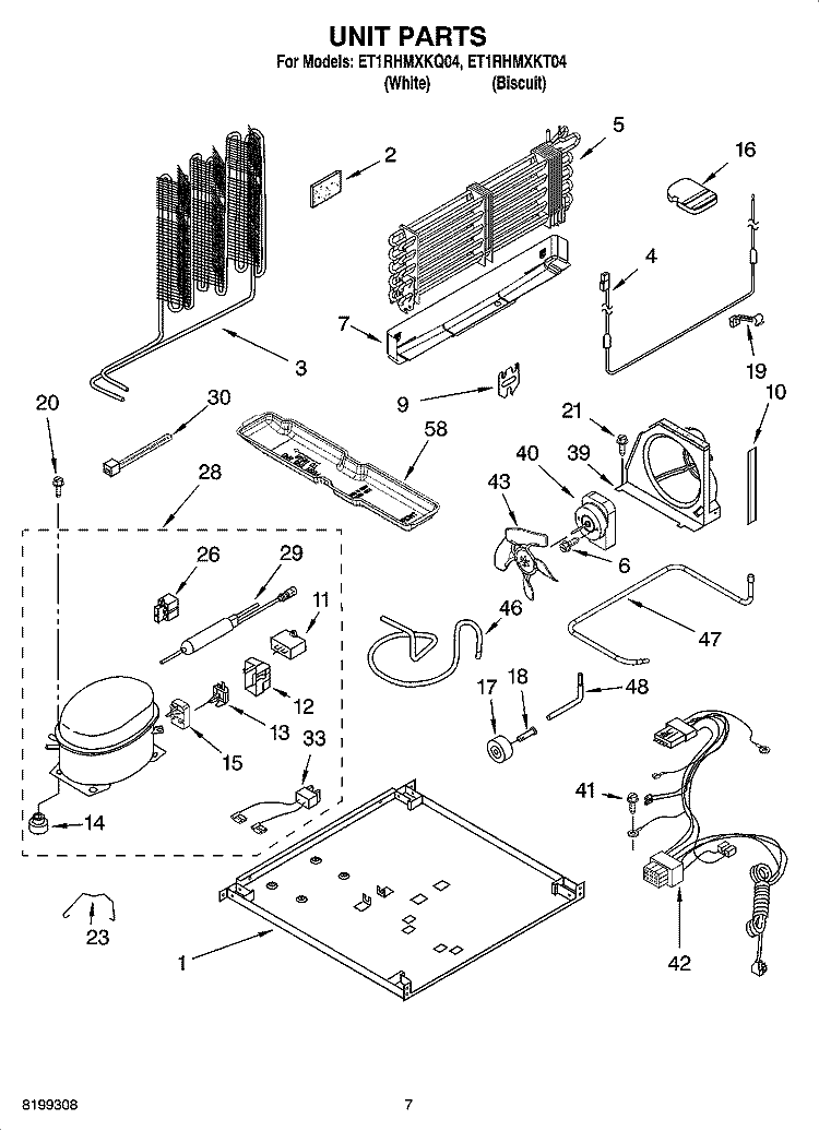UNIT PARTS Diagram and Parts List for ET1RHMXKQ04  Whirlpool Refrigerator