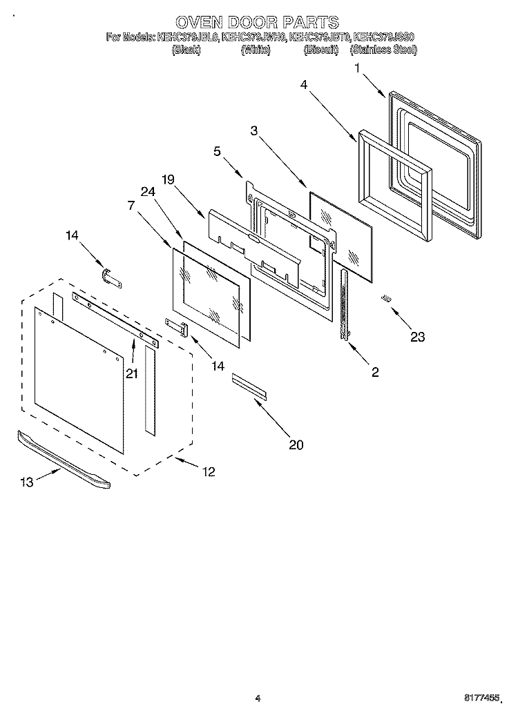 OVEN DOOR Diagram and Parts List for KEHC379JSS0  KitchenAid Microwave Oven Combo