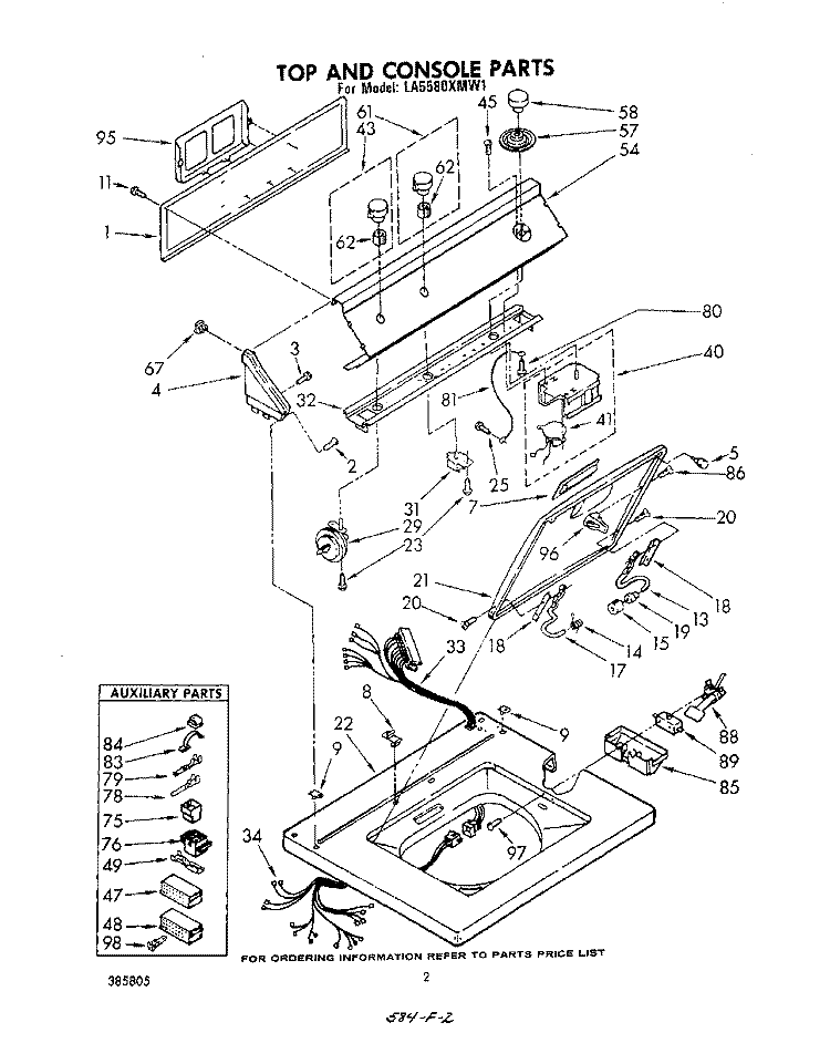 TOP AND CONSOLE Diagram and Parts List for LA5580XMW1  Whirlpool Washer