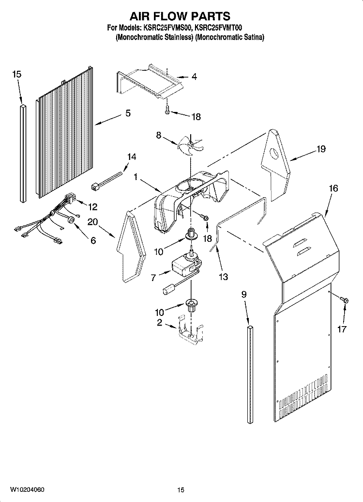 AIR FLOW PARTS Diagram and Parts List for KSRC25FVMT00  KitchenAid Refrigerator