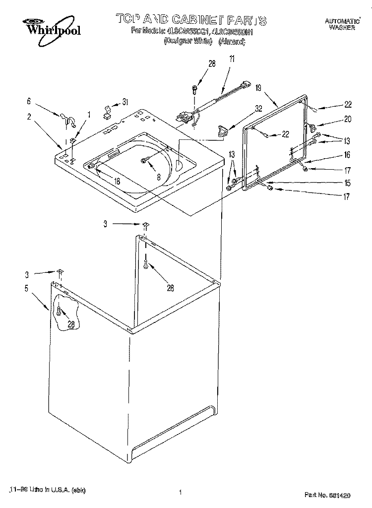 TOP & CABINET Diagram and Parts List for 4LSC9255DN1  Whirlpool Washer
