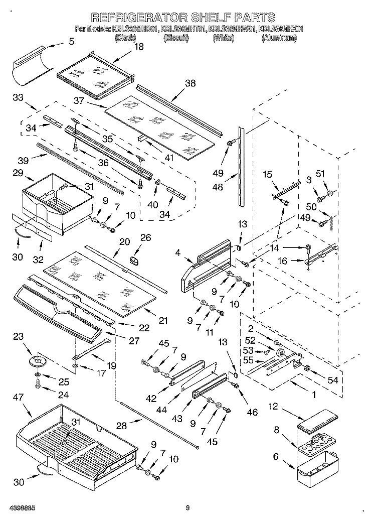 REFRIGERATOR SHELF Diagram and Parts List for KBLS36MHW01  KitchenAid Refrigerator