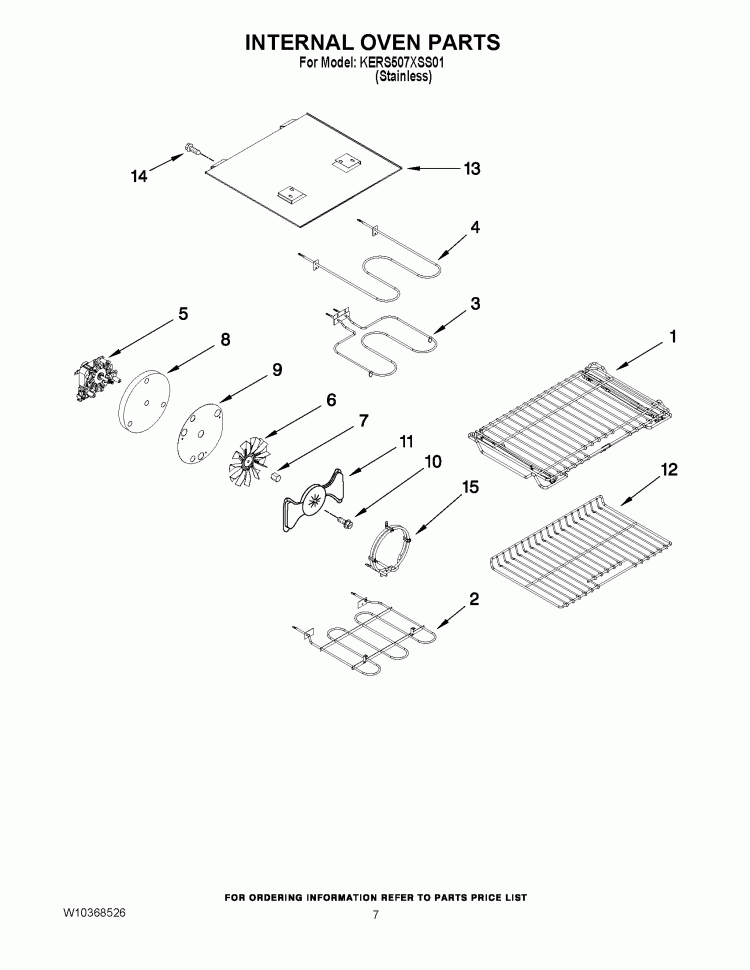 INTERNAL OVEN PARTS Diagram and Parts List for KERS507XSS01  KitchenAid Range