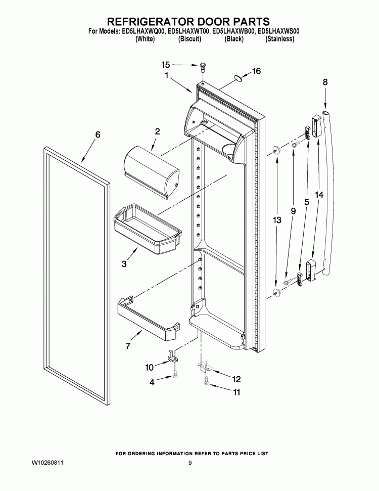 REFRIGERATOR DOOR PARTS Diagram and Parts List for ED5LHAXWB00  Whirlpool Refrigerator