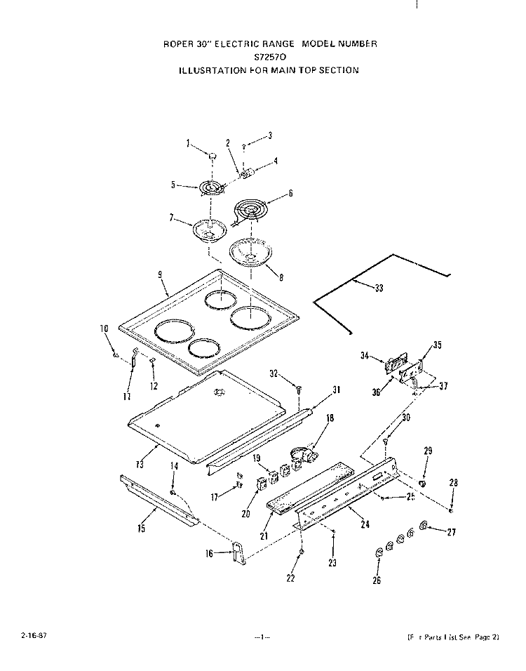 BODY Diagram and Parts List for S7257X0  Roper Range