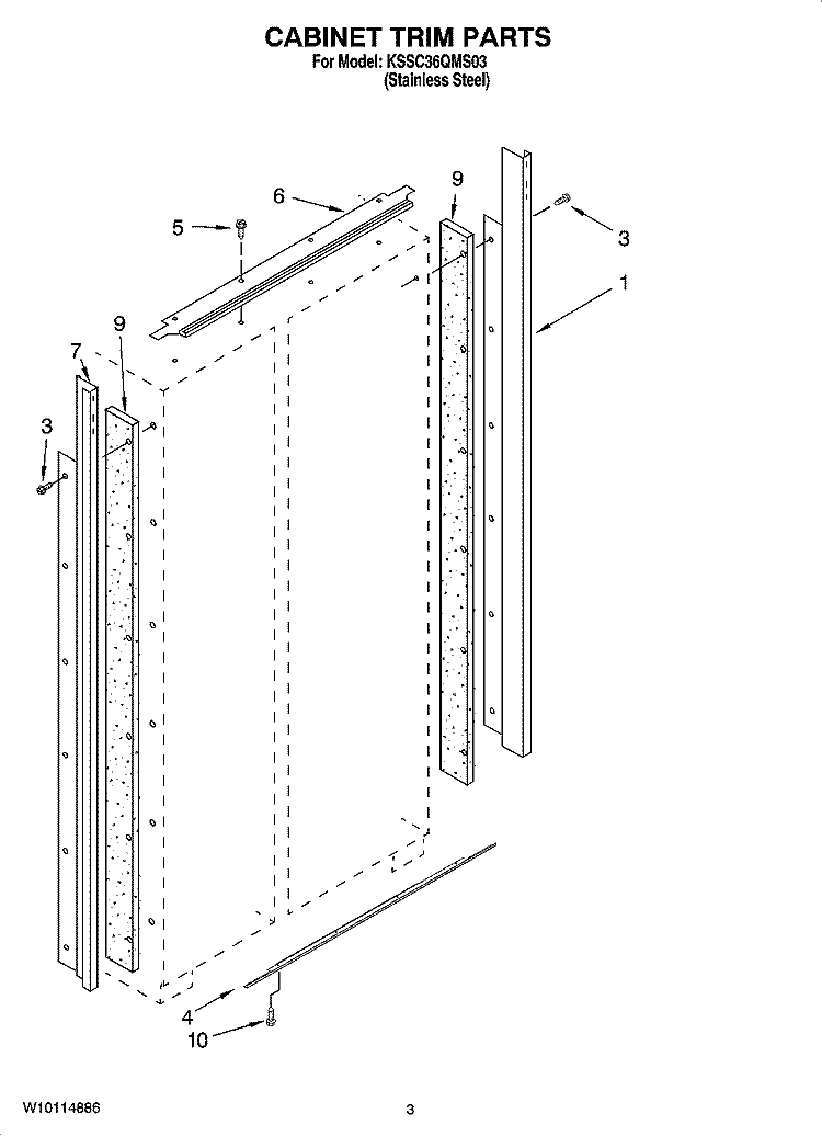 CABINET TRIM PARTS Diagram and Parts List for KSSC36QMS03  KitchenAid Refrigerator