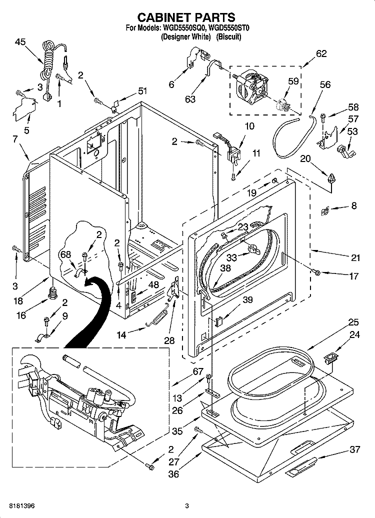 CABINET PARTS Diagram and Parts List for WGD5550SQ0  Whirlpool Dryer