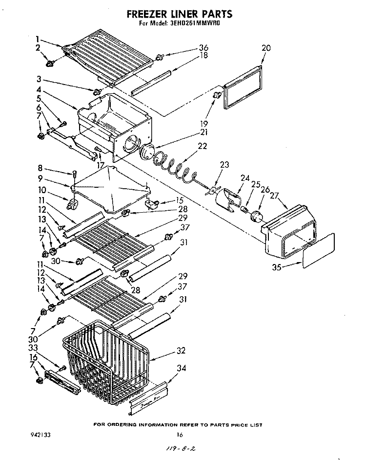 FREEZER LINER Diagram and Parts List for 3EHD261MMWR0  Whirlpool Refrigerator